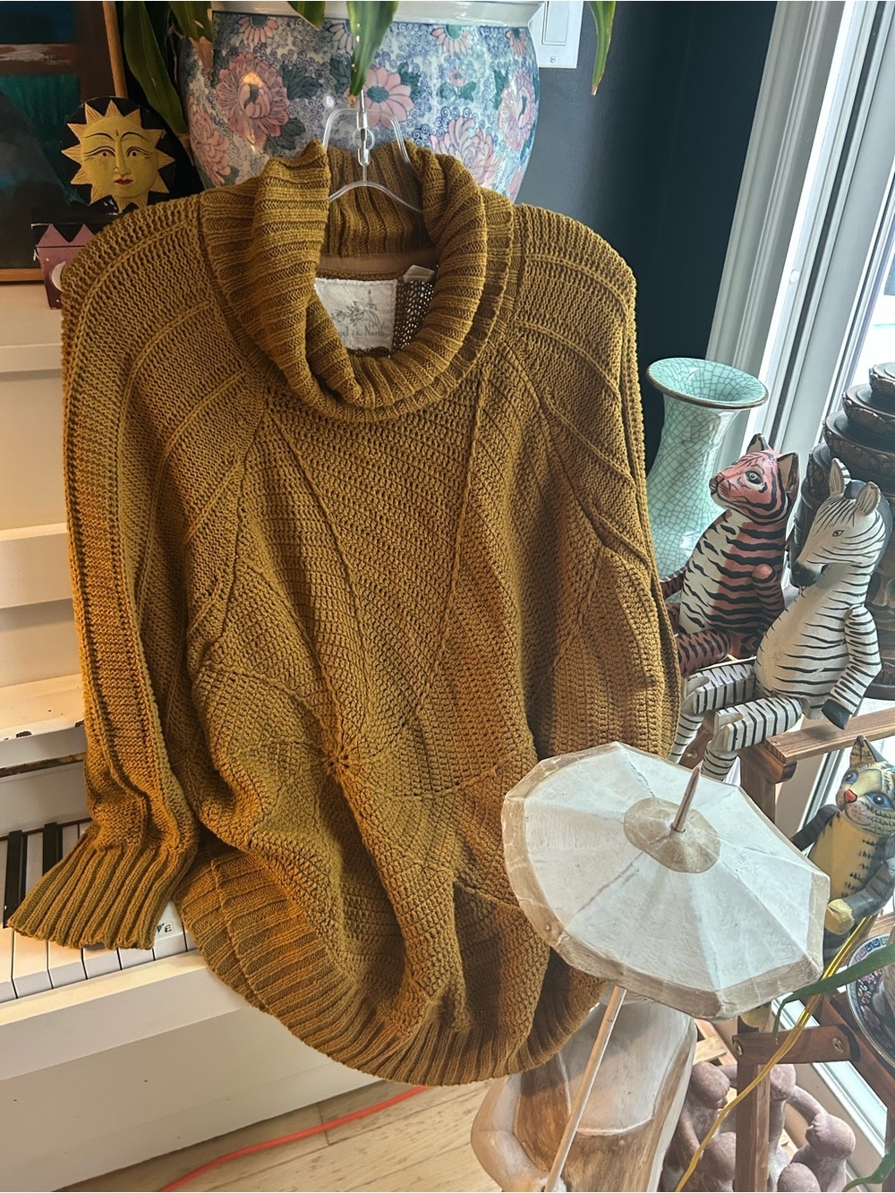 Angel of the North Chunky Knit Turtleneck Sweater Brown Oversized Women L - Picture 8 of 15